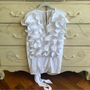 NWT NY&C plus size white top with v neck, curly details & waist tie